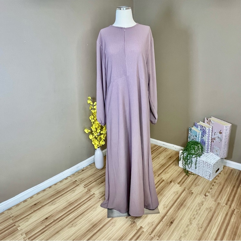 Simple Mauve Color Long Sleeve Abaya Dress